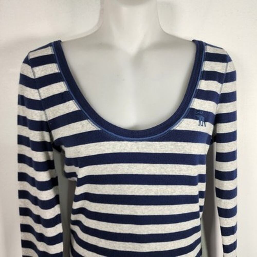 Abercrombie and Fitch Womens Top Blue Gray Striped Scoop Long Sleeve L Moose - Picture 3 of 12